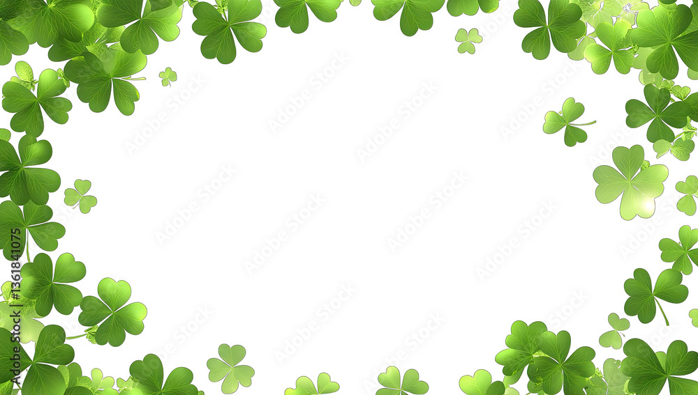Fototapeta premium a decorative border of vibrant green shamrocks against a white b