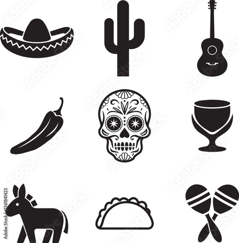 Colorful Mexican Culture Icons Vector Collection