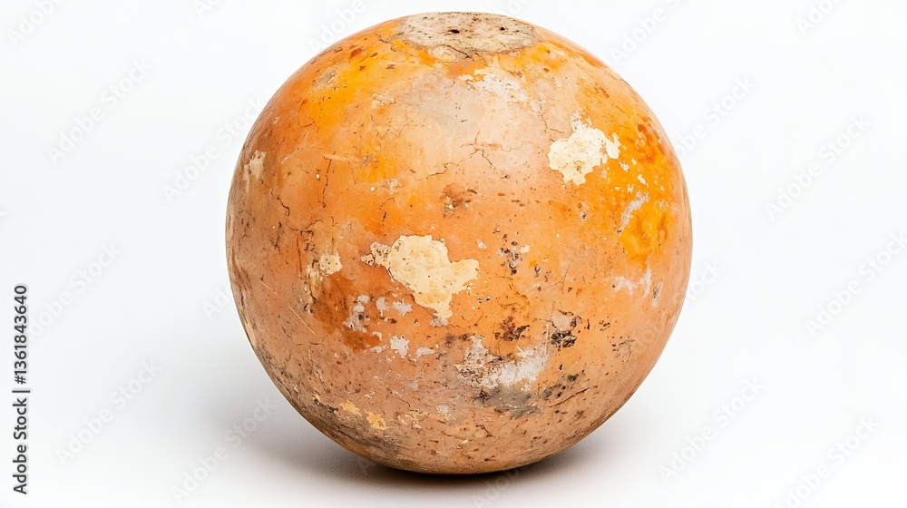 Pale Orange Round Fruit with Textured Surface and Spots on White Background Pale Orange Round Fruit with Textured Surface and Spots on White Background