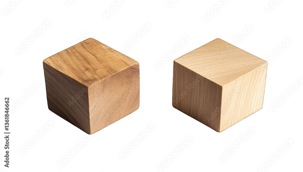 two wooden cubes with distinct textures and shades showcasing cr two wooden cubes with distinct textures and shades showcasing cr