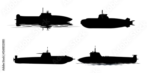 Submarine Black Silhouette Collection Vector Design 