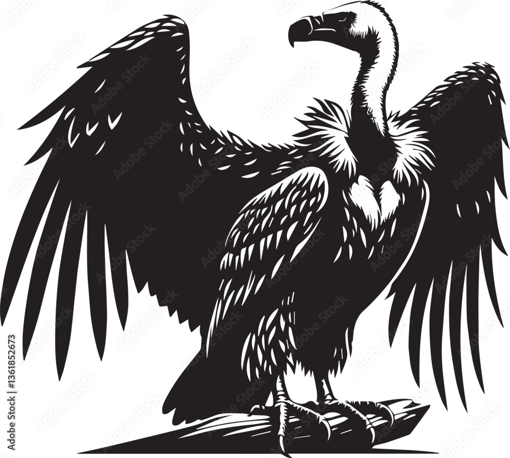 Obraz premium Vulture bird, eagle, silhouette vector style with white background