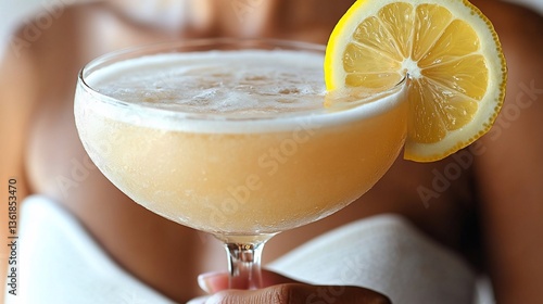 Refreshing cocktail garnished with lemon slice, served in a stylish glass