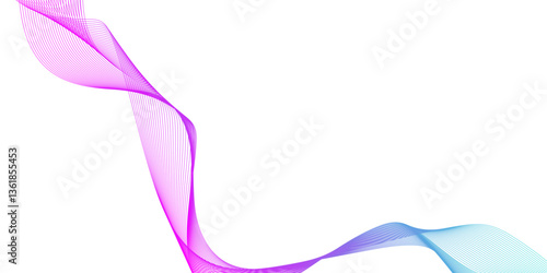 Fotografi abstract pink or blue wave lines and technology background, vector design speed lines on transparent ribbon isolated undulate wave Swirl, abstract white background with pink wave line for design
