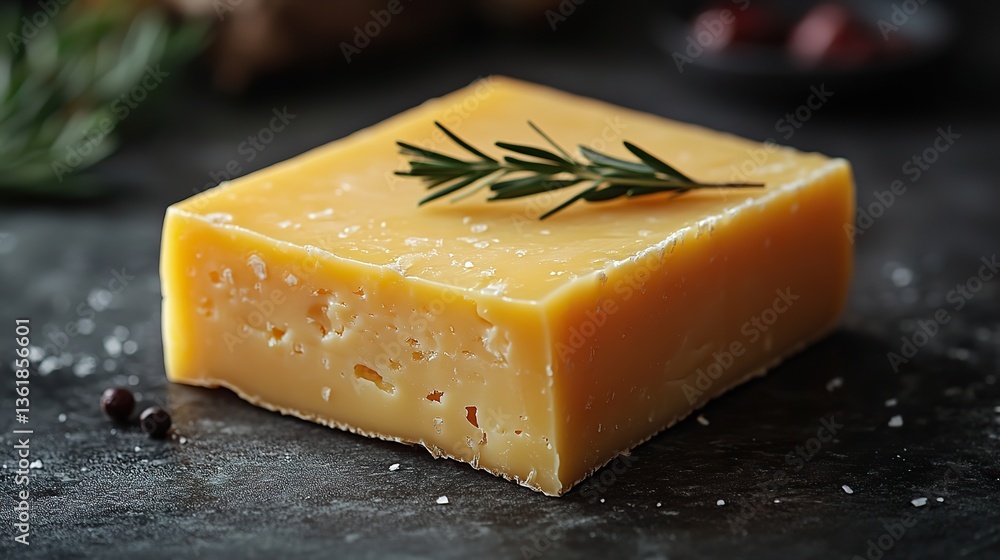 a slice of yellow cheese with a smooth surface,slight imperfections standing on a gray background