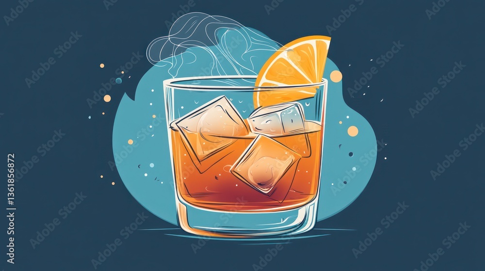 Cocktail with orange slice, digital illustration Cocktail with orange slice, digital illustration