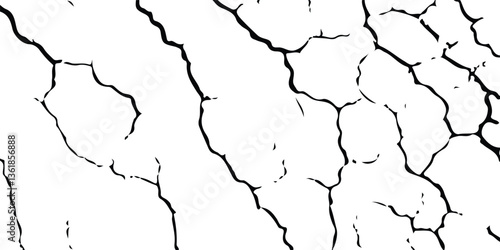 Vector Cracked Surface Textures with Earthquake Damage to Land, Floor, and Wall Surfaces in Black, White, and Grey, Perfect for Simulating the Aftermath of Earthquake Destruction.
