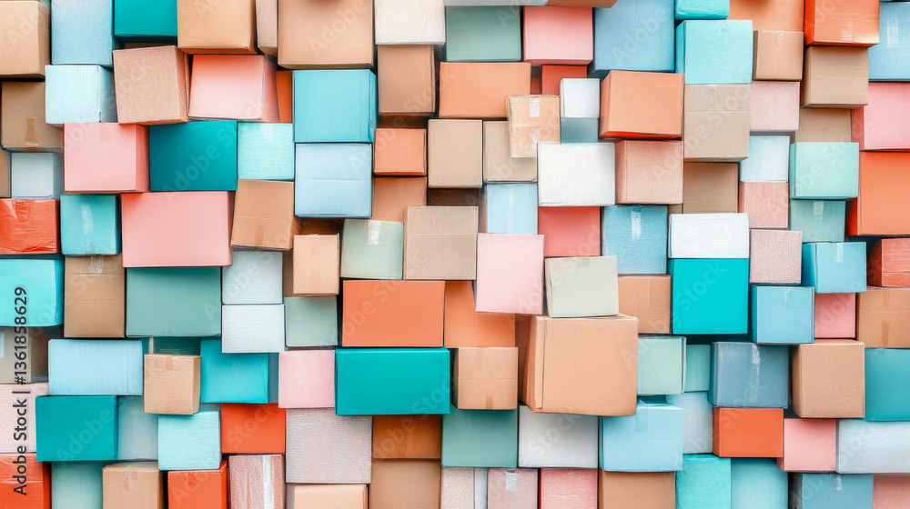 Creative Abstract of Pastel Shipping Boxes, Logistics and Delivery Concept Creative Abstract of Pastel Shipping Boxes, Logistics and Delivery Concept