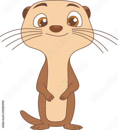 Cartoon otter standing upright with a gentle smile, looking forward. The otter is colored in shades of brown and tan.
