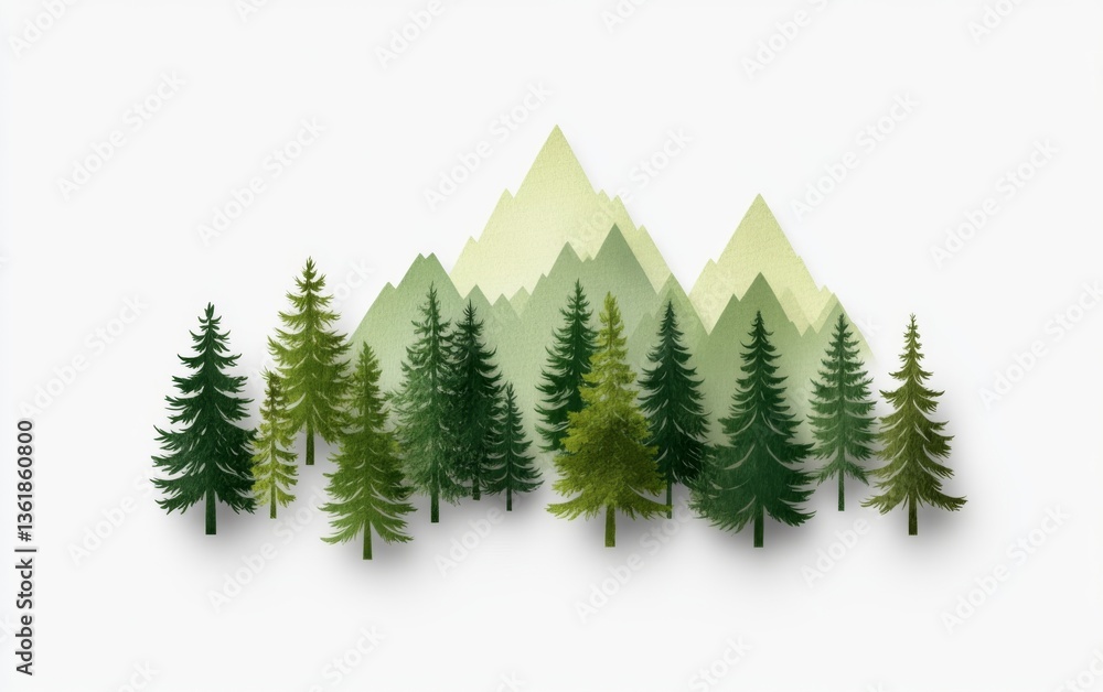 Obraz premium Environmental Sustainability and Conservation in ESG Strategy. A serene landscape featuring lush green trees and majestic mountains in the background.