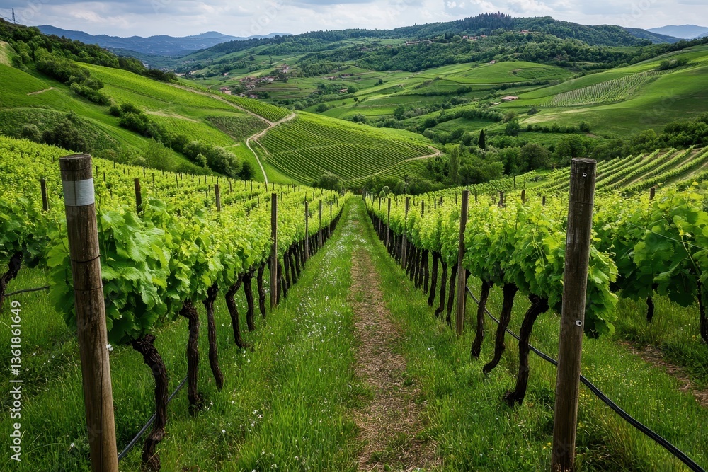 Fototapeta premium Lush vineyard waking up after the winter