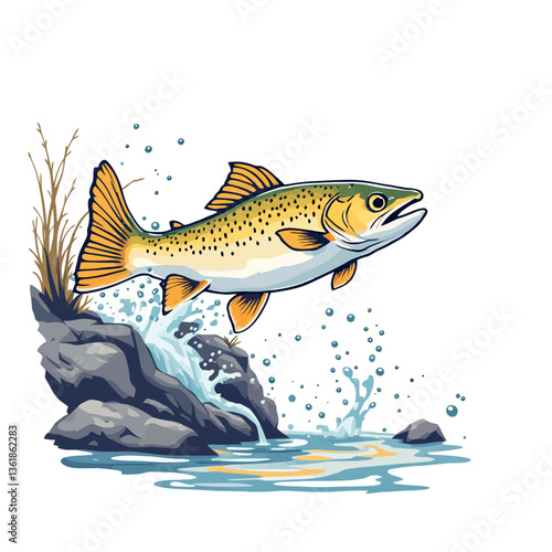 Cutthroat trout jumping upstream over rocks and water