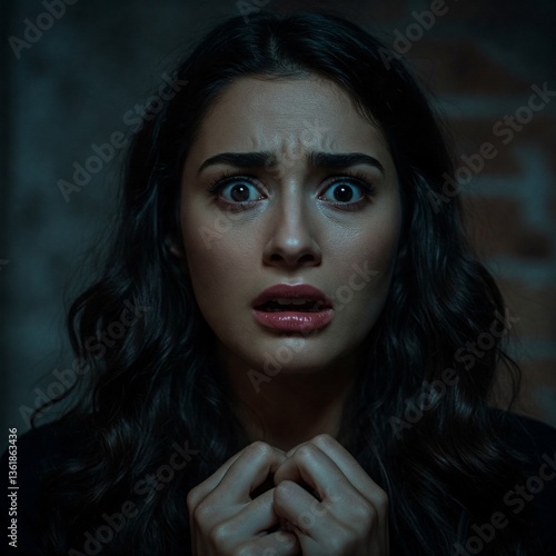 portrait of a woman who is scared