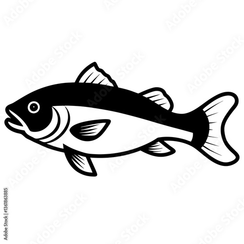 Bass Fish Line Art Vector SVG Illustration