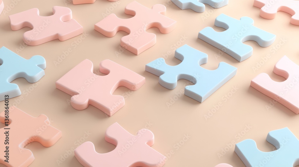 Obraz premium Pastel puzzle pieces, geometric shapes, abstract background, for education, learning, or creativity