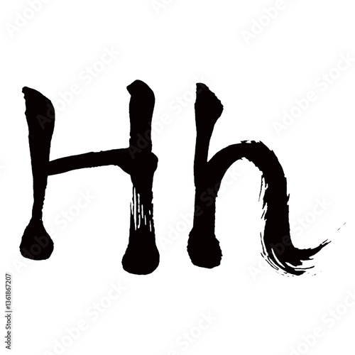 Japan calligraphy art【Alphabet H・알파벳 H·h】日本の書道アート【アルファベットH・ｈ】／This is Japanese kanji 日本の漢字です／illustrator vector イラストレーターベクター