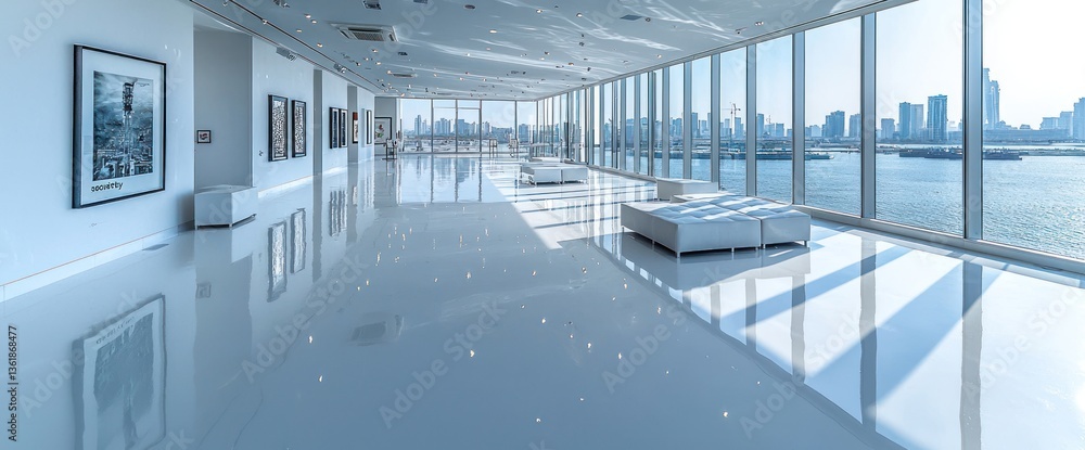 Fototapeta premium Modern gallery with city views