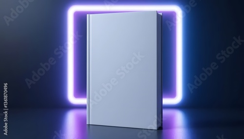 Hardcover Book Mockup with Futuristic Neon Glow