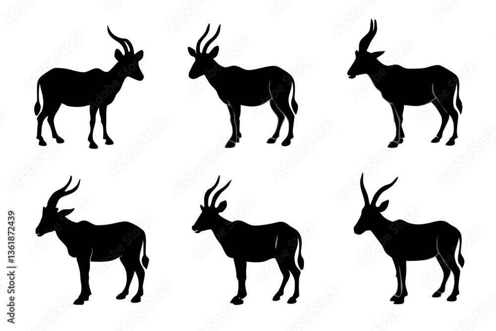 set of Oryx silhouette vector illustration set of Oryx silhouette vector illustration