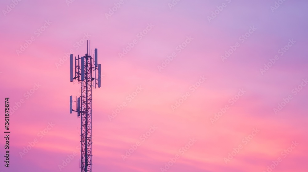 Naklejka premium Telecommunications tower at sunset