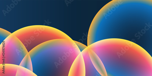 Abstract Background, Header or Banner Design with Large Red, Orange, Yellow and Blue Overlaying Globes, Bubbles Pattern - Multi Purpose Creative Wide Scale Template for Web in Editable Vector Format