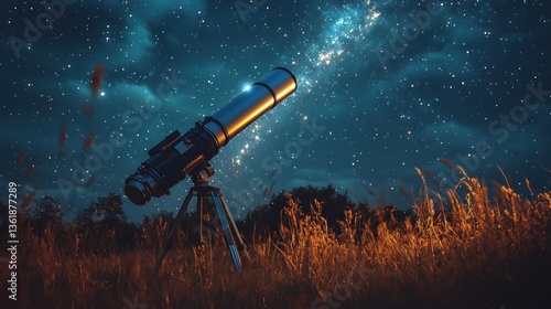Telescope gazing at night sky