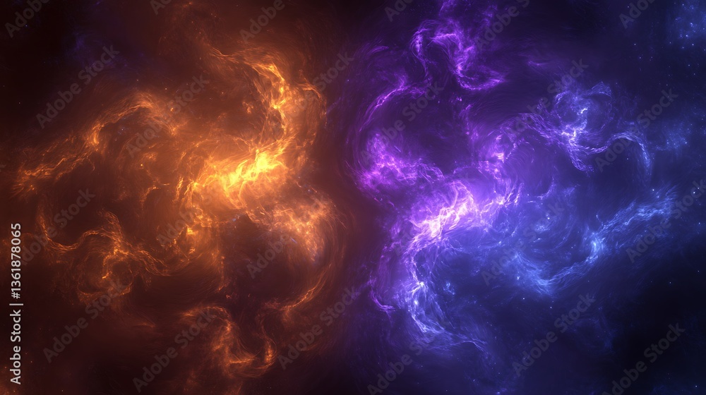 Abstract fiery and icy nebula swirling cosmic clouds. Abstract fiery and icy nebula swirling cosmic clouds.