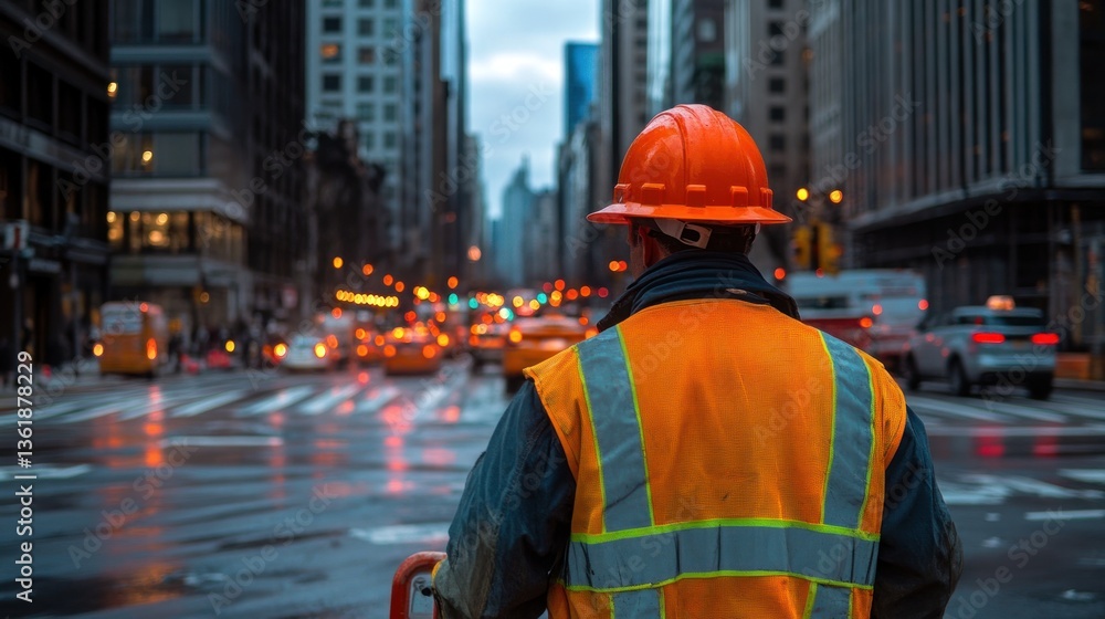 Urban Construction Worker at Dusk Urban Construction Worker at Dusk