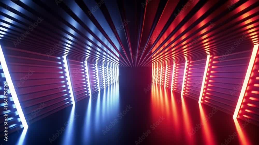 Abstract Neon Corridor: Red and Blue Lights Tunnel Abstract Neon Corridor: Red and Blue Lights Tunnel