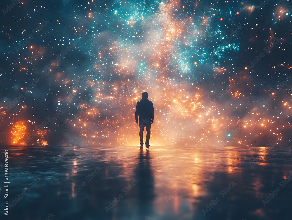 Man Facing Cosmic Nebula. Man Facing Cosmic Nebula.