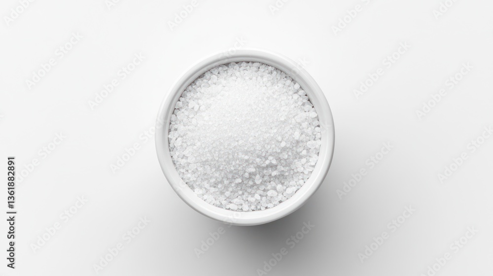White granulated sugar in small bowl on white background White granulated sugar in small bowl on white background