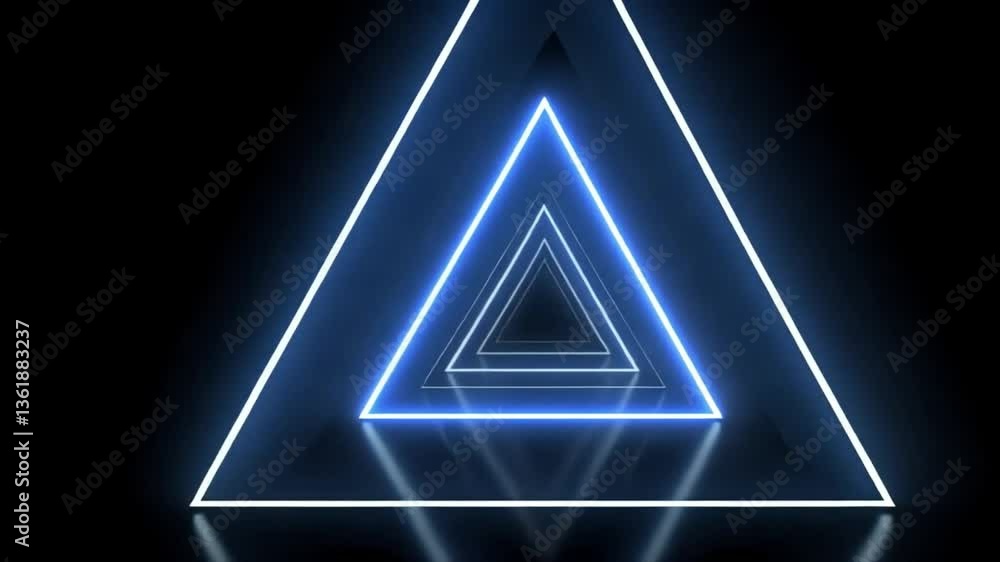 Abstract Neon Blue Triangle Tunnel: A mesmerizing digital art piece featuring a series of glowing blue triangles creating an infinite tunnel effect.