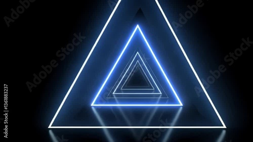 Abstract Neon Blue Triangle Tunnel: A mesmerizing digital art piece featuring a series of glowing blue triangles creating an infinite tunnel effect.