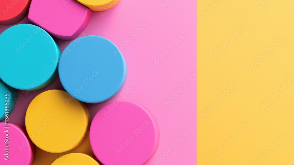 Fototapeta premium Income Tax accounting system concept. Colorful circular shapes on a vibrant background in a playful arrangement.