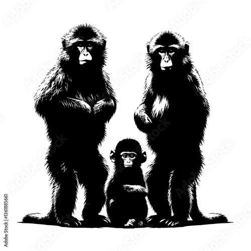 Japanese macaque family silhouette