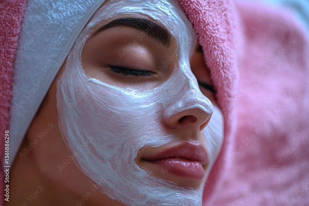 Relaxing facial treatment at a spa with soothing mask and warm towels in a calming environment Relaxing facial treatment at a spa with soothing mask and warm towels in a calming environment