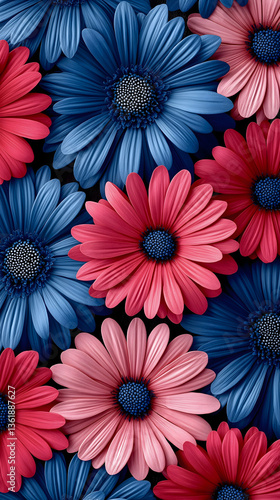 Wallpaper Mural Colorful arrangement of blue and pink flowers against dark background showcasing vibrant hues and textures in floral design Torontodigital.ca