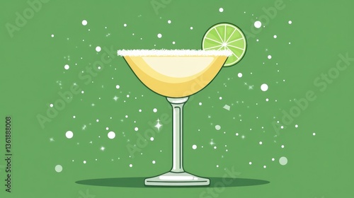 Wallpaper Mural Cartoon cocktail glass, lime slice,  green background, celebration, illustration, drink, party, summer, refreshment Torontodigital.ca