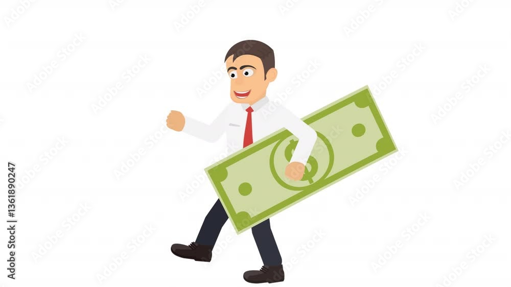 Man with cash. Animation commercial activity, alpha channel. Cartoon Man with cash. Animation commercial activity, alpha channel. Cartoon