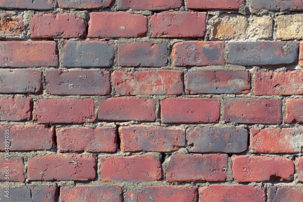 Weathered brick wall showcases a blend of colors and textures in an urban setting during daylight hours Weathered brick wall showcases a blend of colors and textures in an urban setting during daylight hours