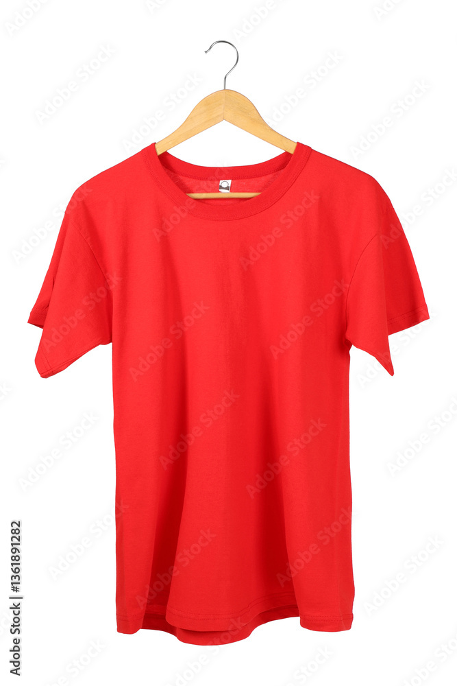 Red color Plain T-Shirt on Hanger, isolated png background. Red color Plain T-Shirt on Hanger, isolated png background.