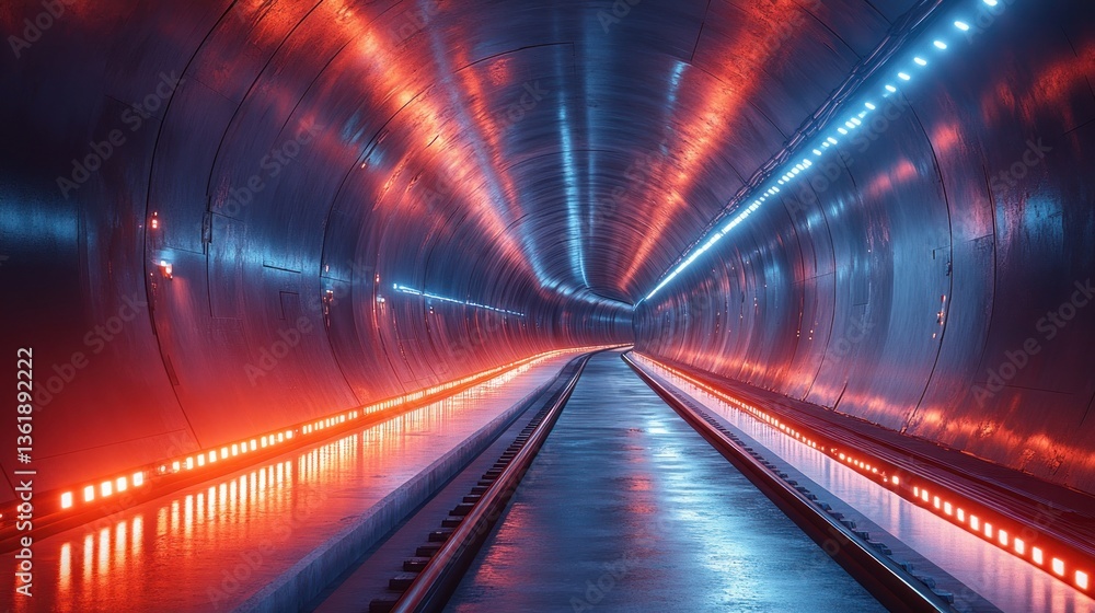 Fototapeta premium Neon Tunnel: A Futuristic Subway Journey