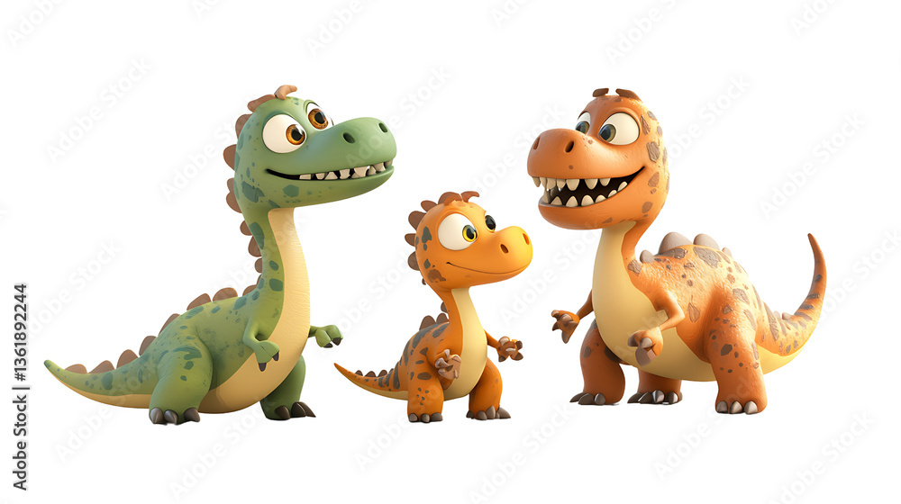 Three colorful cartoon dinosaurs are together. Three colorful cartoon dinosaurs are together.