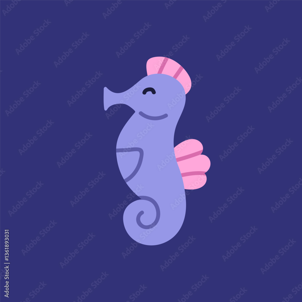 Obraz premium Seahorse underwater. Sea horse profile, cute marine animal swimming in tropical undersea. Aquatic bony fish, exotic ocean water nature. Baby fauna. Kids childish flat vector illustration