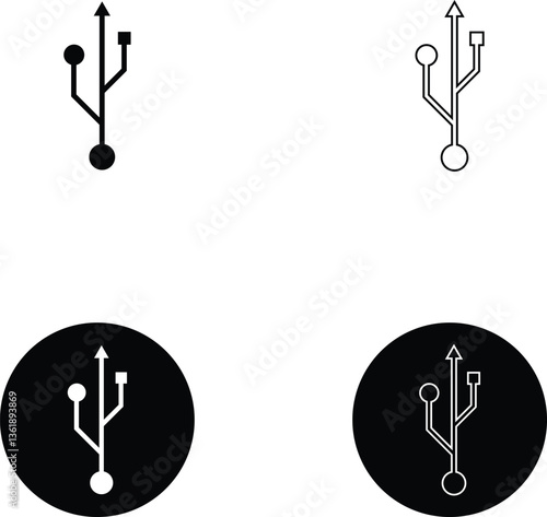 Minimalist USB Symbol Icon set Vector Illustration