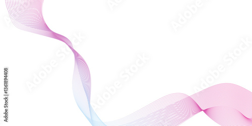Isolated wavy lines in blue and purple hues for design, colorful abstract wave line design, horizontal particle blue or pink waves line in a halftone gradient. 