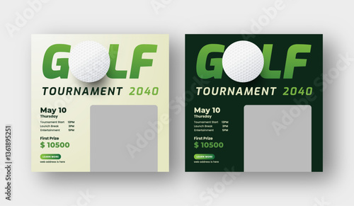 Golf tournament social media post template, annual sports tournament event golf web banner square template