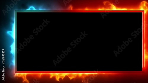 Fiery Digital Frame:  A Striking Design with Contrasting Flames for Graphic Design or Video