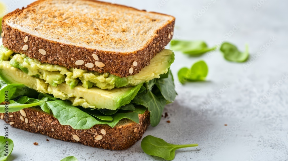 Healthy Chickpea Avocado Sandwich with Greens on Whole Grain Toasted Bread Closeup Healthy Chickpea Avocado Sandwich with Greens on Whole Grain Toasted Bread Closeup