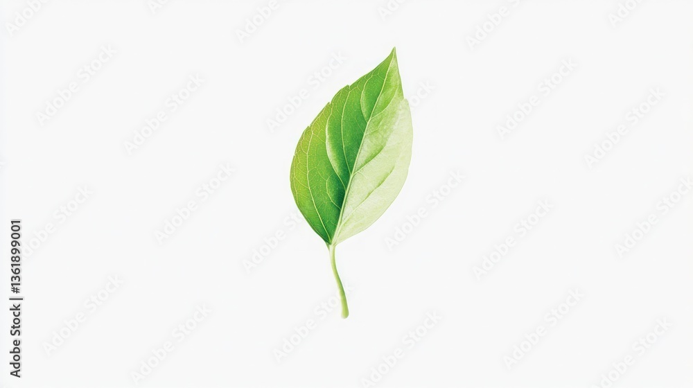 Single vibrant green leaf, natural, botanical illustration Single vibrant green leaf, natural, botanical illustration